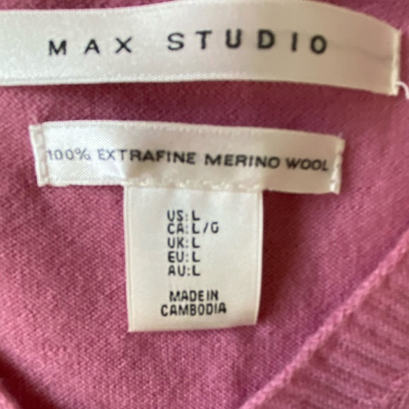 Max Studio Pink Extra Fine Merino Wool V-Neck Short Sleeve Sweater. Sz- L - Picture 11 of 13
